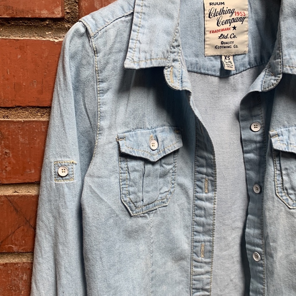 Ruum western style vintage light denim long sleeve button down for kids - Picture 3 of 9